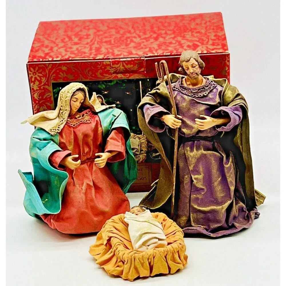 Fabric Mache Nativity Holy Family Baby Jesus Mary‎ Joseph Home for the Holidays